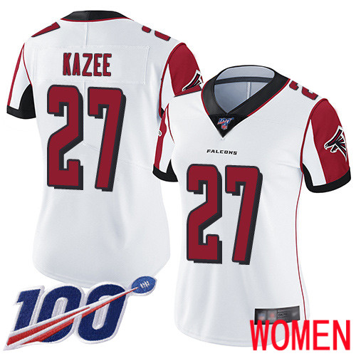 Atlanta Falcons Limited White Women Damontae Kazee Road Jersey NFL Football #27 100th Season Vapor Untouchable